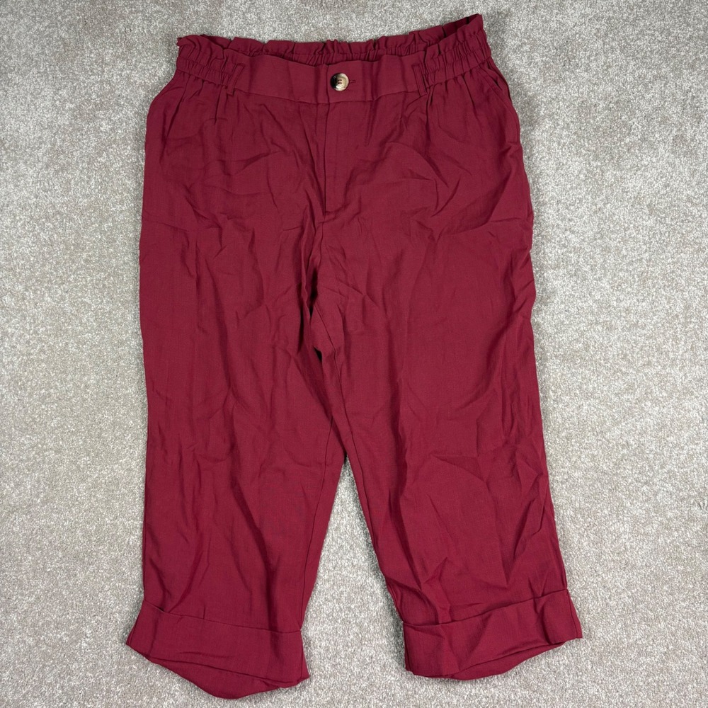 Halara Burgundy Paperbag Waist Cuffed Cropped Pants 1X Burgundy Red Wide Leg